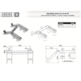 Roldana Guia Suporte U Duplo p/ Chumbar